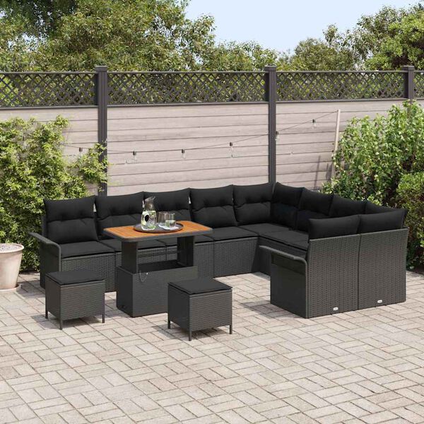 vidaXL Ensemble de canapé de jardin avec coussin 12 pcs Noir polyrotin