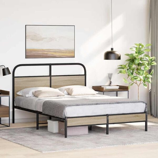 vidaXL Cadre de lit sans matelas 135x190 cm chêne fumé bois ingénierie