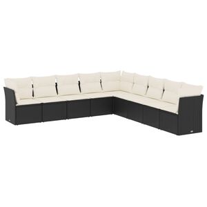 vidaXL Salon de jardin 9 pcs avec coussins noir r&eacute;sine tress&eacute;e
