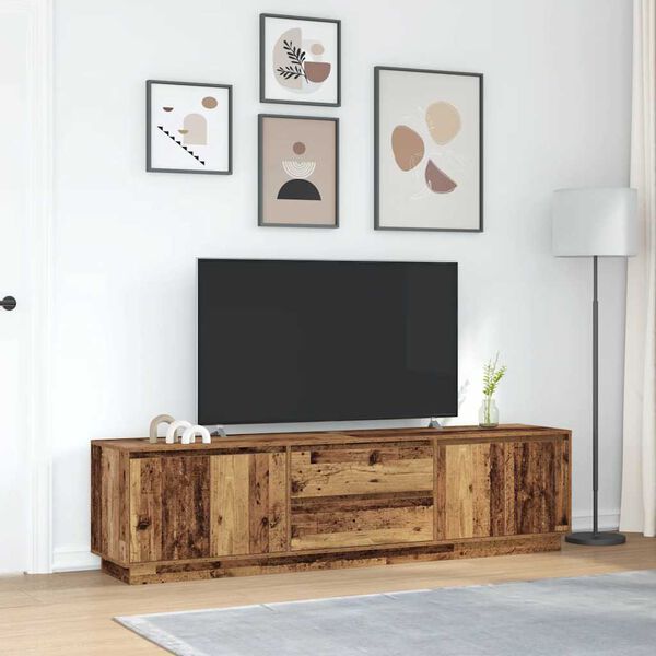 vidaXL Meuble TV avec &eacute;clairage LED vieux bois 193,5x41x50 cm