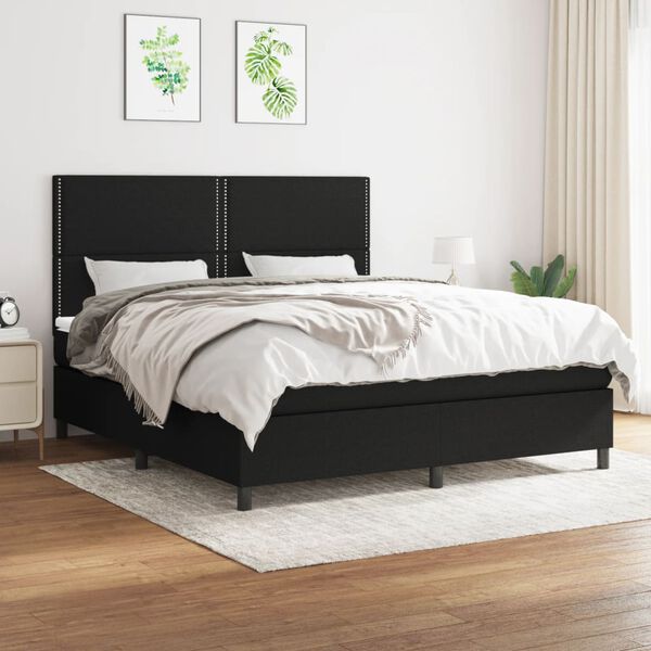 vidaXL Sommier &agrave; lattes de lit avec matelas Noir 180x200 cm Tissu