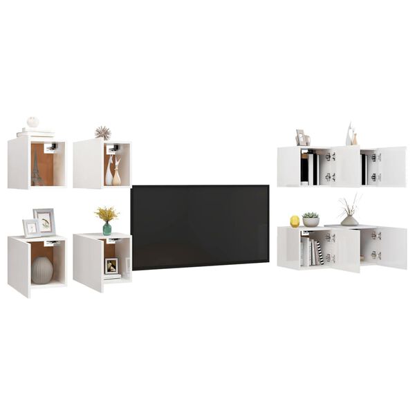 vidaXL Meubles TV muraux 8 pcs Blanc brillant 30,5x30x30 cm