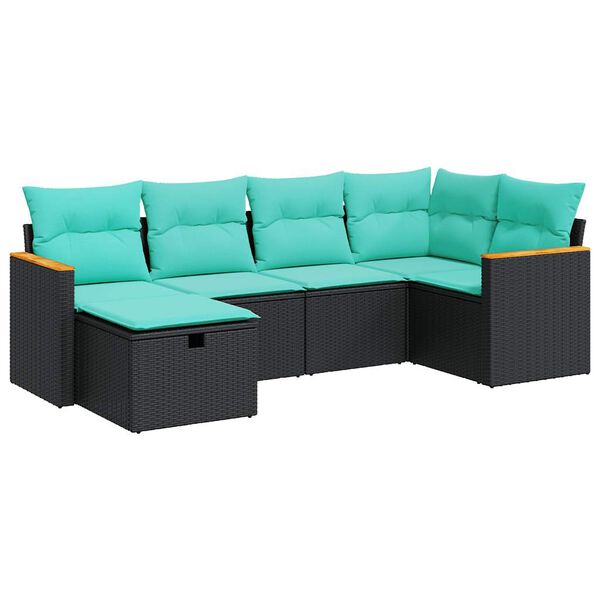 vidaXL Salon de jardin 6 pcs avec coussins noir r&eacute;sine tress&eacute;e