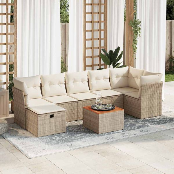 vidaXL Salon de jardin avec coussins 8 pcs beige r&eacute;sine tress&eacute;e