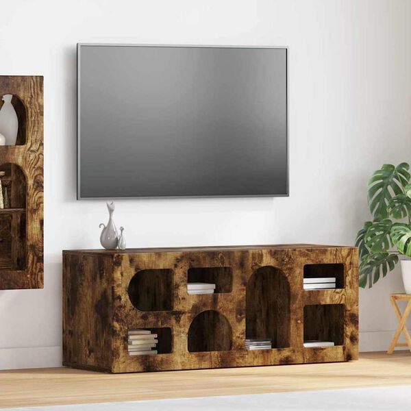 vidaXL Meuble TV Ch&ecirc;ne fum&eacute; 100 x 35 x 40 cm Bois d'ing&eacute;nierie