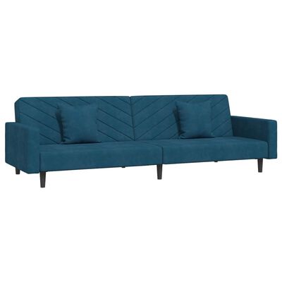 vidaXL Canapé-lit à 2 places avec deux oreillers Bleu Velours