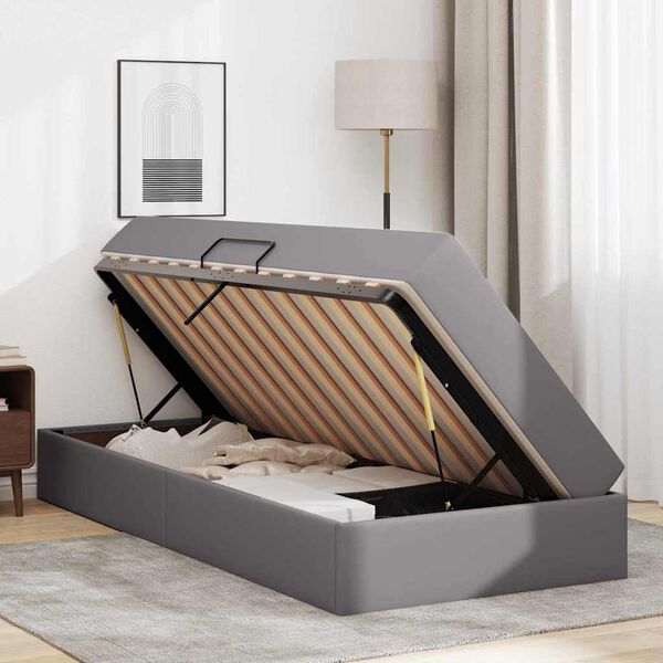 vidaXL Lit avec rangement et matelas avec matelas 2 pcs Gris Cuir