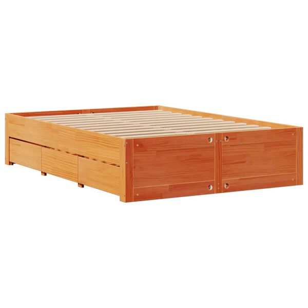 vidaXL Cadre de lit sans matelas avec tiroirs brun cire 140x200 cm pin