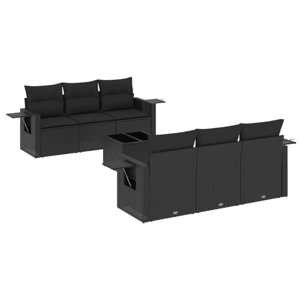 vidaXL Salon de jardin 7 pcs avec coussins noir r&eacute;sine tress&eacute;e