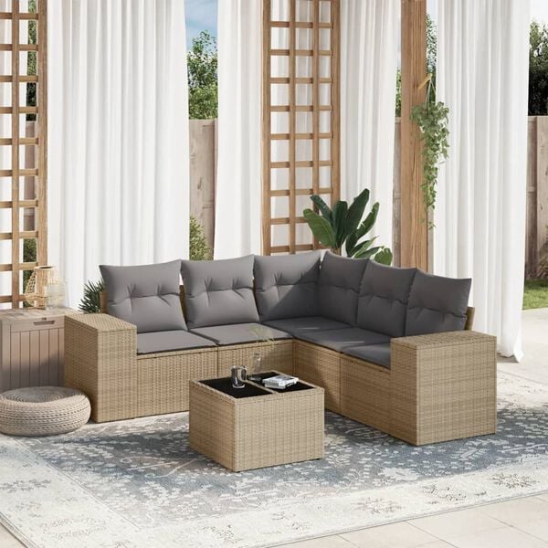 vidaXL Salon de jardin avec coussins 6 pcs beige r&eacute;sine tress&eacute;e