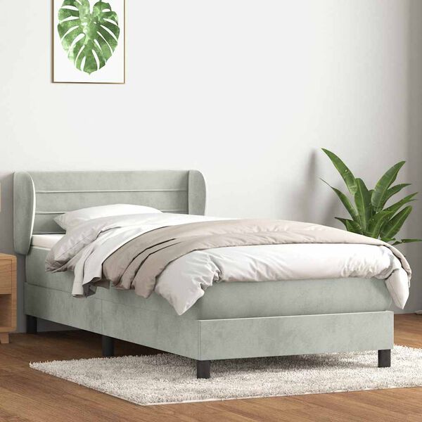 vidaXL Sommier &agrave; lattes de lit et matelas gris clair 80x210 cm velours