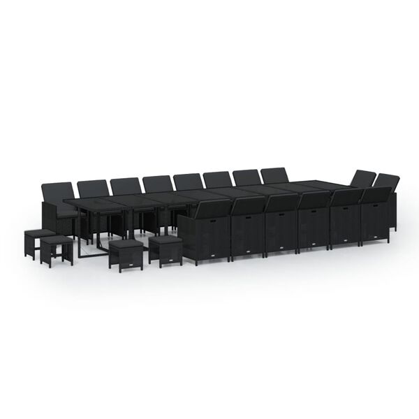 vidaXL Ensemble &agrave; manger de jardin 21pcs coussins noir r&eacute;sine tress&eacute;e