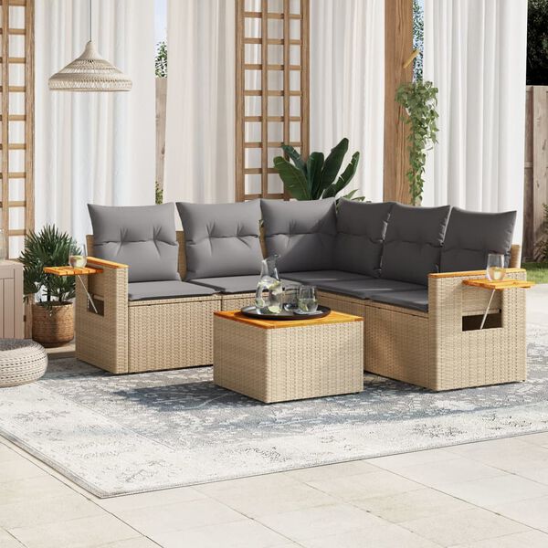vidaXL Salon de jardin avec coussins 6 pcs beige r&eacute;sine tress&eacute;e