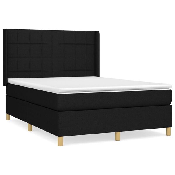 vidaXL Sommier &agrave; lattes de lit avec matelas Noir 140x200 cm Tissu
