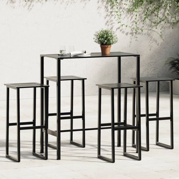 vidaXL Ensemble de bar de jardin 5 pcs noir acier enduit de poudre
