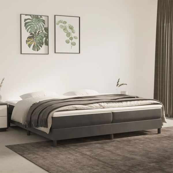 vidaXL Sommier &agrave; lattes de lit et matelas Gris fonc&eacute; 200x200cm Velours