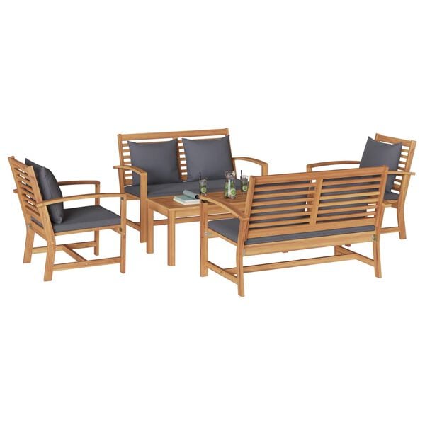 vidaXL Ensemble de canap&eacute; de jardin 5 pcs Naturel Bois de teck massif