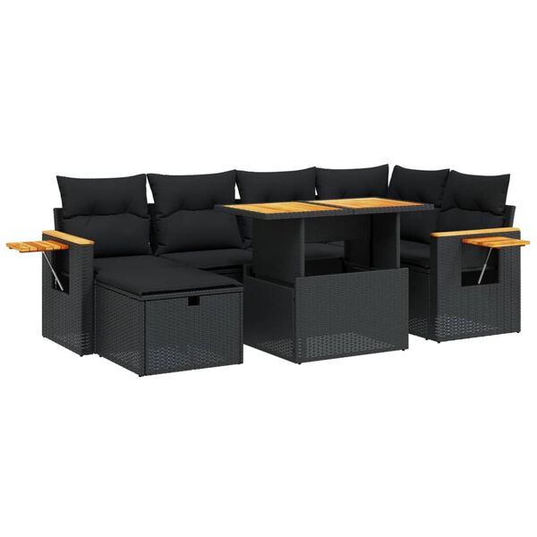 vidaXL Salon de jardin 7 pcs avec coussins noir r&eacute;sine tress&eacute;e