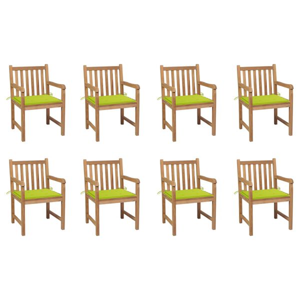 vidaXL Chaises de jardin lot de 8 avec coussins vert vif Bois de teck