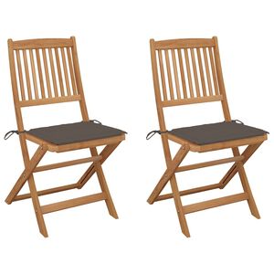 vidaXL Chaises pliantes (lot de 2) avec coussins, en bois d'acacia massif
