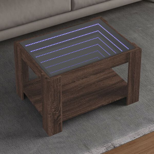 vidaXL Table basse avec LED ch&ecirc;ne marron 73x53x45 cm bois d'ing&eacute;nierie