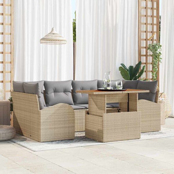vidaXL Ensemble de canap&eacute; de jardin 7 pcs beige et gris clair