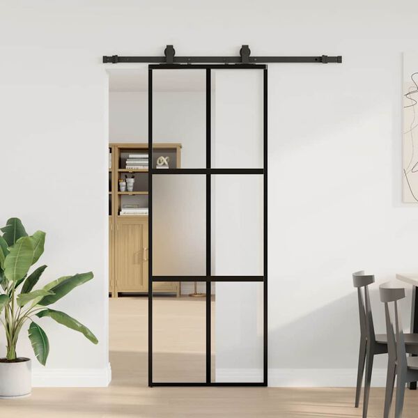 vidaXL Porte coulissante kit quincaillerie noir 76x205 cm verre trempé