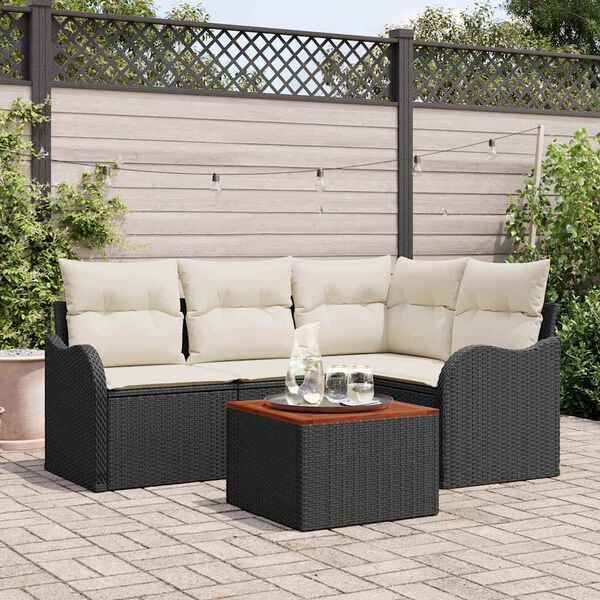 vidaXL Ensemble de canap&eacute; de jardin 5 pcs Noir et Cr&egrave;me polyrotin