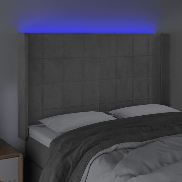 vidaXL T&ecirc;te de lit &agrave; LED Gris clair 147x16x118/128 cm Velours