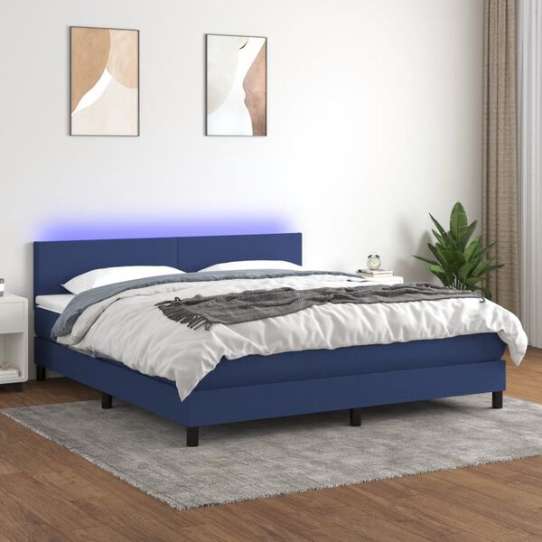 vidaXL Sommier &agrave; lattes de lit avec matelas LED Bleu 180x200 cm Tissu