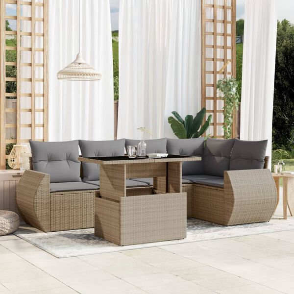 vidaXL Salon de jardin avec coussins 6 pcs beige r&eacute;sine tress&eacute;e