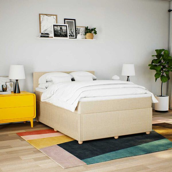 vidaXL Sommier &agrave; lattes de lit avec matelas Cr&egrave;me 160x200 cm Tissu