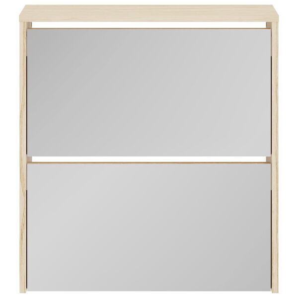 vidaXL Meuble &agrave; chaussures 2 &eacute;tages avec miroir 63x17x67 cm Ch&ecirc;ne