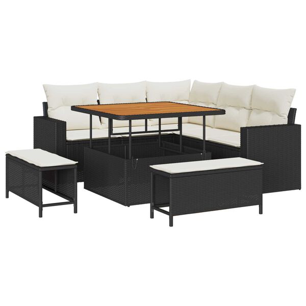 vidaXL Ensemble de canap&eacute; de jardin avec coussin 8 pcs Noir et cr&egrave;me