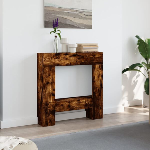 VidaXL Cadre de chemin&eacute;e ch&ecirc;ne fum&eacute; 81x18x82 cm bois d'ing&eacute;nierie