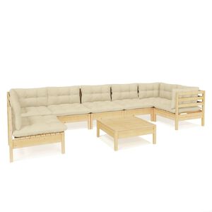 vidaXL Salon de jardin 8 pcs avec coussins cr&egrave;me Bois de pin