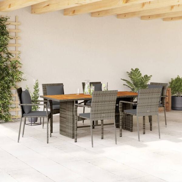 vidaXL Ensemble &agrave; manger de jardin et coussins 7 pcs gris rotin