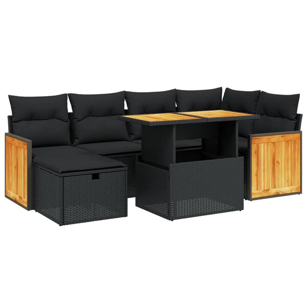 vidaXL Salon de jardin 7 pcs avec coussins noir r&eacute;sine tress&eacute;e