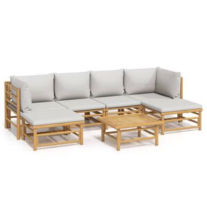 vidaXL Salon de jardin 7 pcs avec coussins gris clair bambou