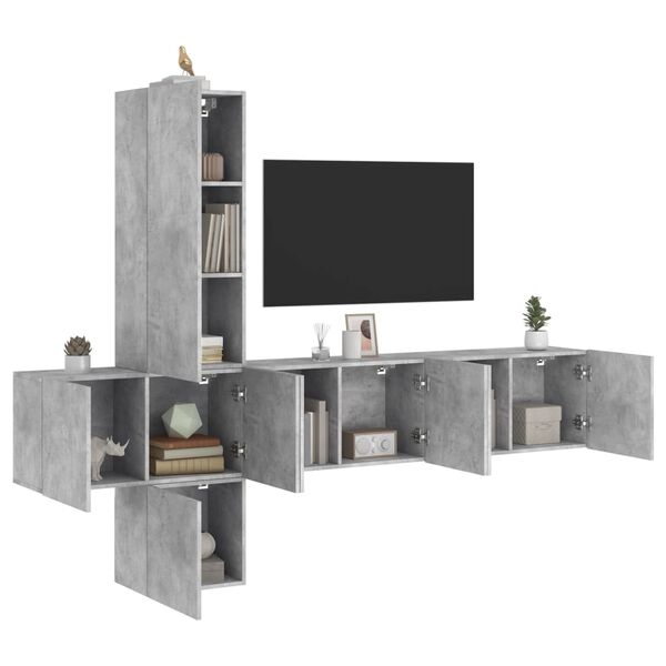 vidaXL Unit&eacute;s murales TV 5 pcs gris b&eacute;ton bois d'ing&eacute;nierie