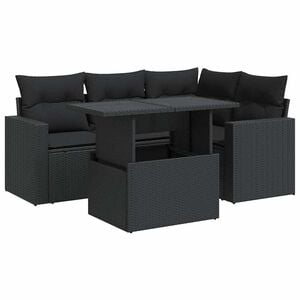 vidaXL Salon de jardin 5 pcs avec coussins noir r&eacute;sine tress&eacute;e