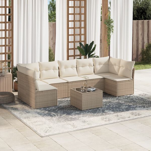 vidaXL Salon de jardin avec coussins 8 pcs beige r&eacute;sine tress&eacute;e