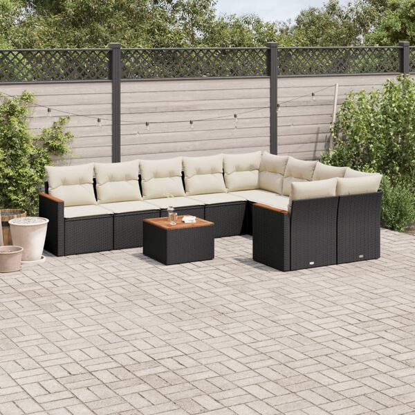 vidaXL Salon de jardin 10 pcs avec coussins noir r&eacute;sine tress&eacute;e