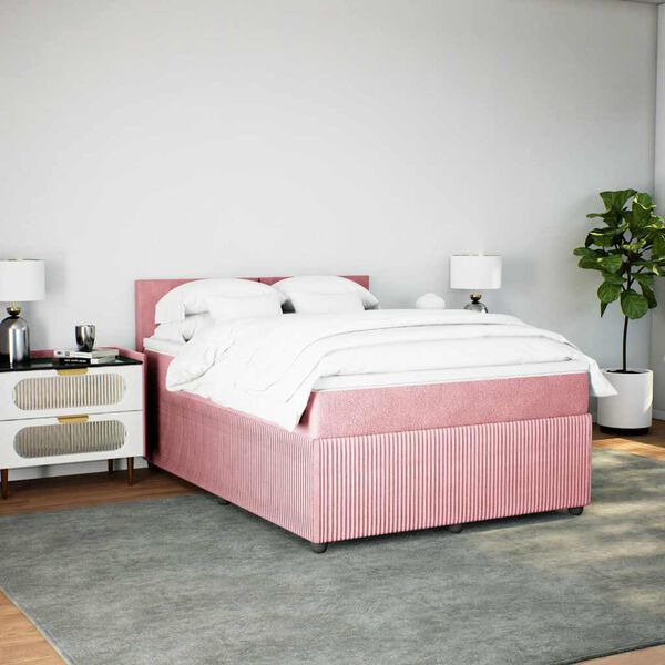 vidaXL Sommier &agrave; lattes de lit avec matelas Rose 140x190 cm Velours