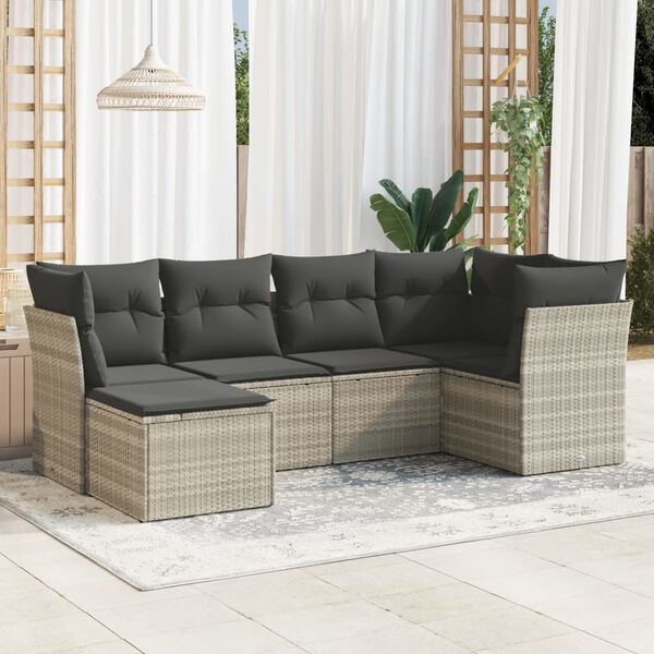 vidaXL Salon de jardin 6 pcs avec coussins gris clair r&eacute;sine tress&eacute;e