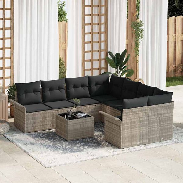 vidaXL Ensemble de canapé de jardin 9 pcs Gris clair Poly rotin