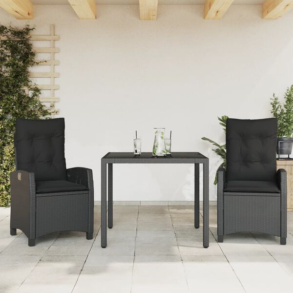vidaXL Ensemble &agrave; manger de jardin avec coussins 3 pcs Noir