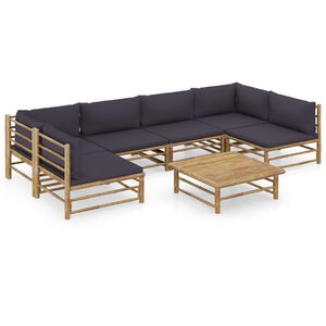 vidaXL Salon de jardin 7 pcs avec coussins gris fonc&eacute; bambou