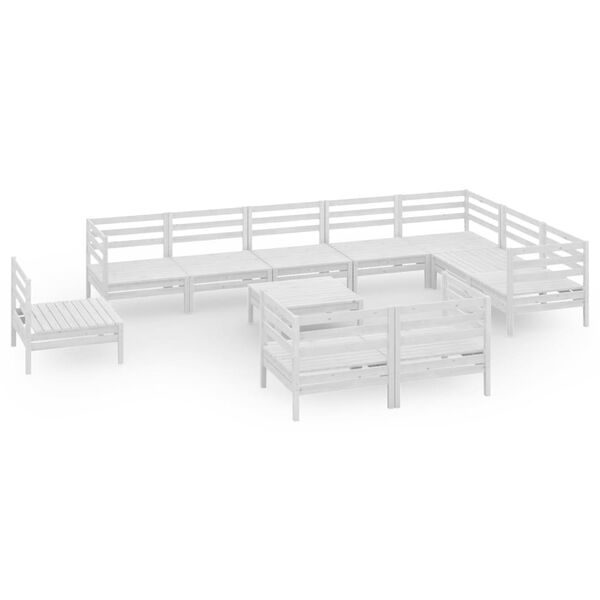 vidaXL Salon de jardin 11 pcs Bois de pin massif Blanc