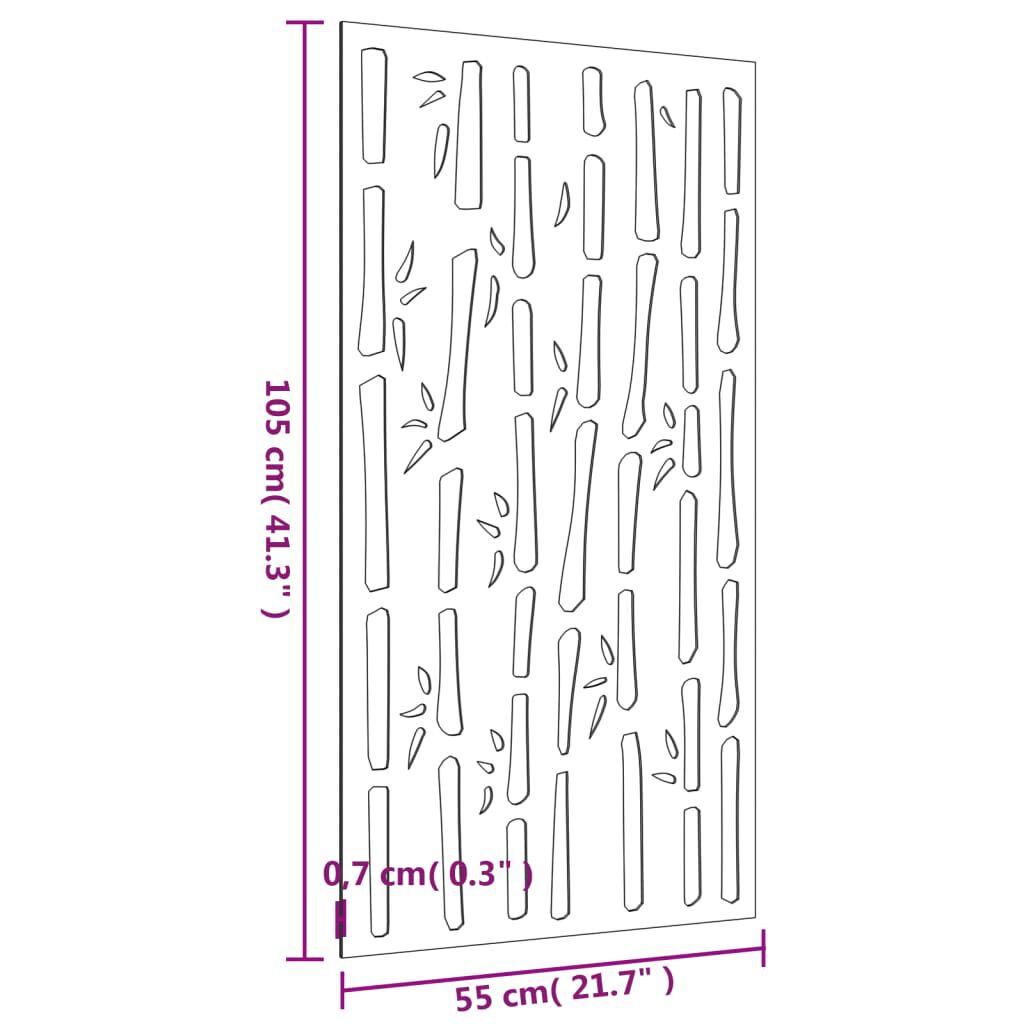 Décoration Murale Extérieure En Acier Corten 105x55 Cm - Design Bambou Ajouré - Pour Jardin, Terrasse, Clôture